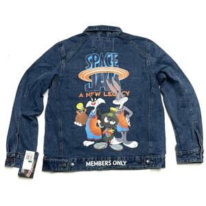 Space Jam A New Legacy Denim Trucker Jacket Sz L Looney Tunes Squad Members Only